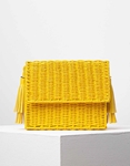 Εικόνα από Γυναικεία τσάντα ώμου & χιαστί ψάθινη με διακοσμητικά κρόσια Κίτρινο