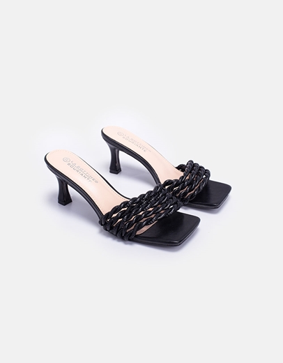 Εικόνα της Γυναικεία mules καρέ με στριφτά λουράκια Μαύρο