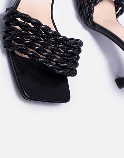 Εικόνα της Γυναικεία mules καρέ με στριφτά λουράκια Μαύρο