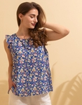 Εικόνα από Floral top με βολαν στα μανίκια Μπλε