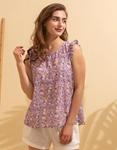 Εικόνα από Floral top με βολαν στα μανίκια Μωβ