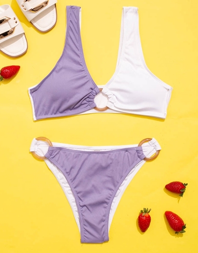 Εικόνα της Γυναικεία μαγιό σετ μπικίνι δίχρωμο με κρίκους Μωβ