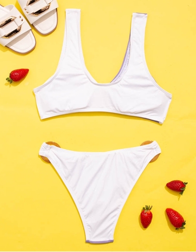 Εικόνα της Γυναικεία μαγιό σετ μπικίνι δίχρωμο με κρίκους Μωβ