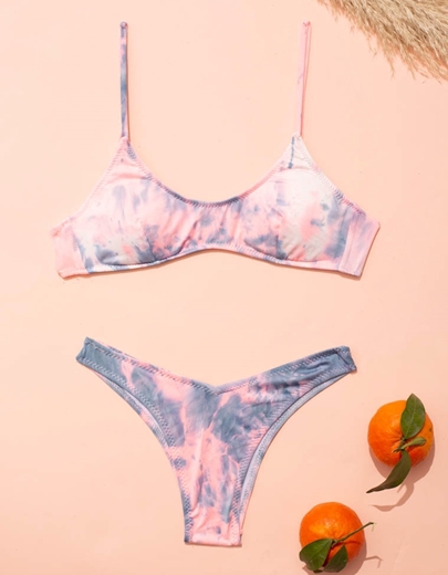 Εικόνα της Γυναικεία μαγιό σετ μπικίνι tie dye Ροζ