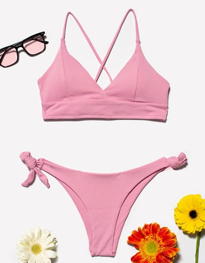 Εικόνα της Γυναικεία μαγιό σετ μπικίνι με χιαστί δέσιμο Ροζ