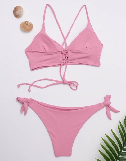 Εικόνα της Γυναικεία μαγιό σετ μπικίνι με χιαστί δέσιμο Ροζ