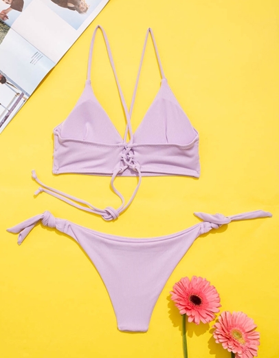 Εικόνα της Γυναικεία μαγιό σετ μπικίνι με χιαστί δέσιμο Λιλά