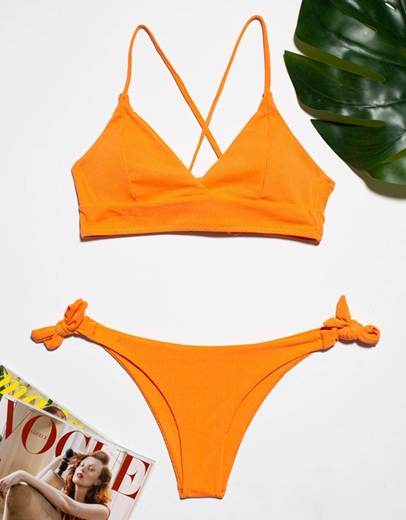 Εικόνα της Γυναικεία μαγιό σετ μπικίνι με χιαστί δέσιμο Πορτοκαλί