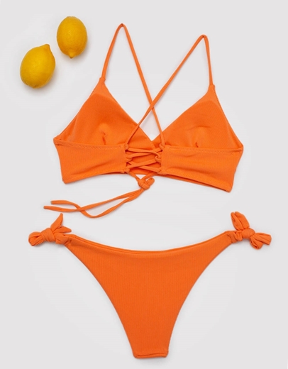 Εικόνα της Γυναικεία μαγιό σετ μπικίνι με χιαστί δέσιμο Πορτοκαλί