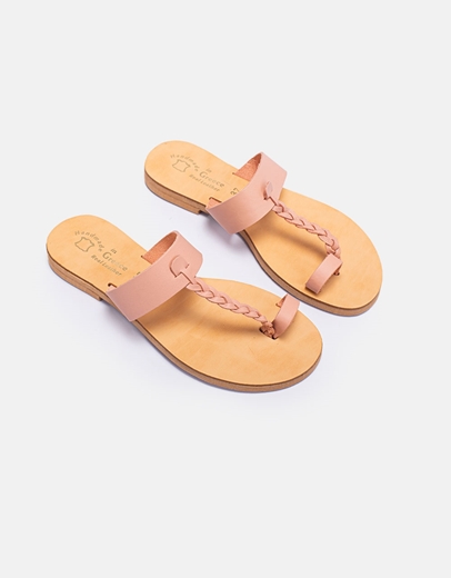 Εικόνα της Δερμάτινα σανδάλια Ελληνικής κατασκευή με σχέδιο πλέξης Ροζ