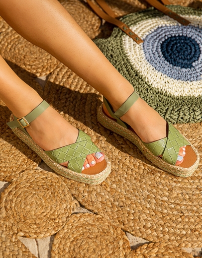 Εικόνα της Γυναικείες εσπαντρίγιες με χιαστί φάσες κροκό Πράσινο