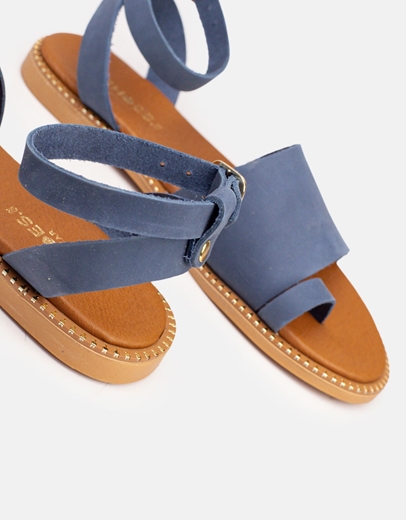 Εικόνα της Σανδάλια δερμάτινα Ελληνικής κατασκευής με φάσα Μπλε