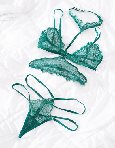 Εικόνα της Γυναικείο σετ εσωρούχα από δαντέλα Πράσινο