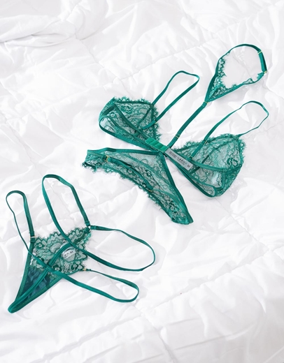 Εικόνα της Γυναικείο σετ εσωρούχα από δαντέλα Πράσινο