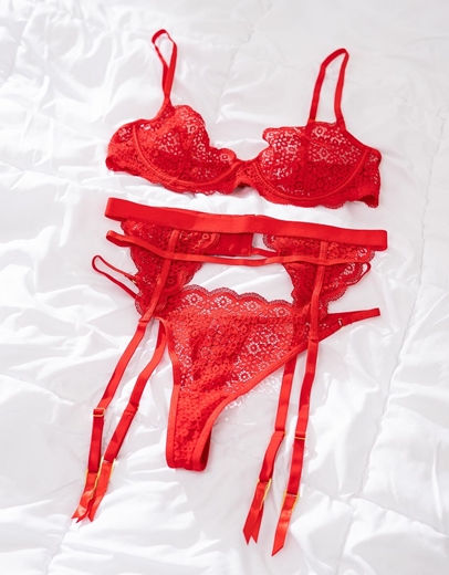 Εικόνα της Γυναικείο σετ εσωρούχων 3 τεμαχίων Μπορντώ