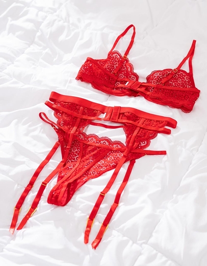 Εικόνα της Γυναικείο σετ εσωρούχων 3 τεμαχίων Μπορντώ