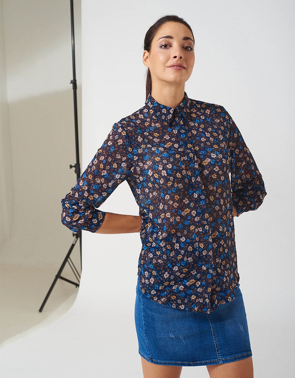Εικόνα από Γυναικείο πουκάμισο με μοτίβο Μπλε