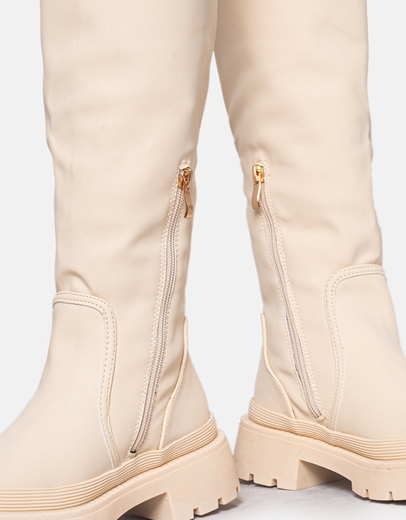 Εικόνα της Casual μονόχρωμες μπότες με τρακτερωτή σόλα Μπεζ