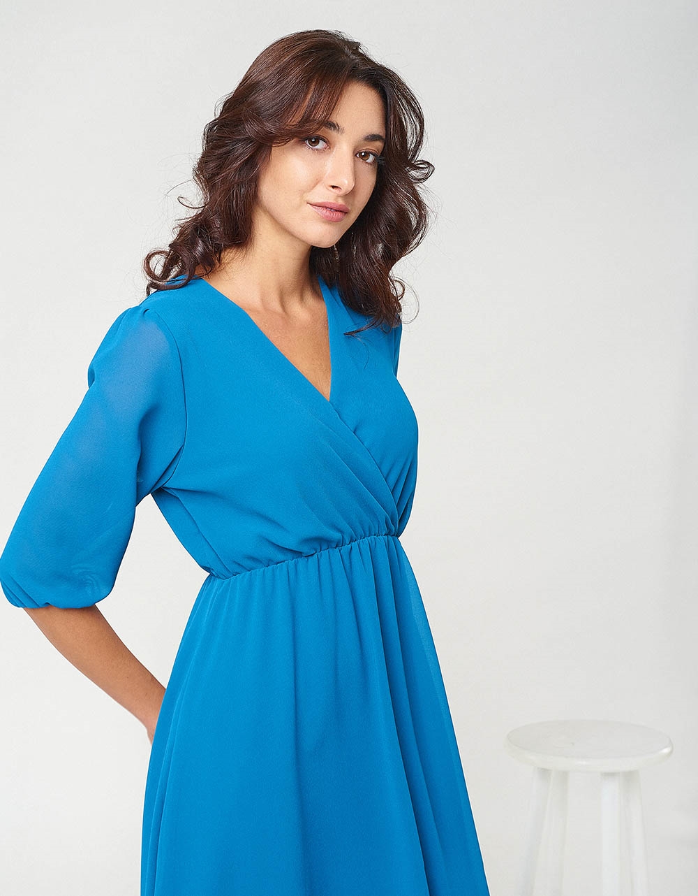 Εικόνα από Γυναικείο φόρεμα μακρύ με μανίκια 3/4 Μπλε