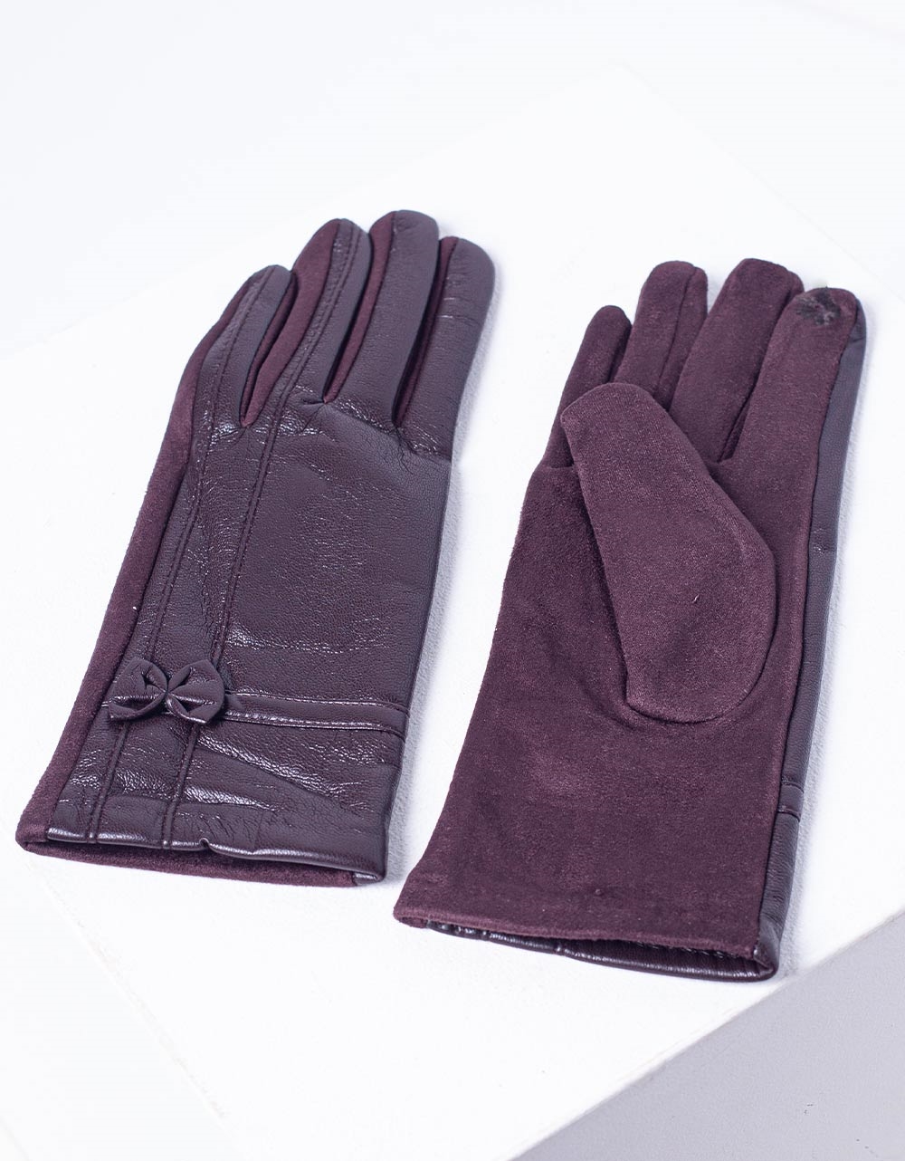 Εικόνα από Γυναικεία γάντια με συνδυασμό υλικών Καφέ
