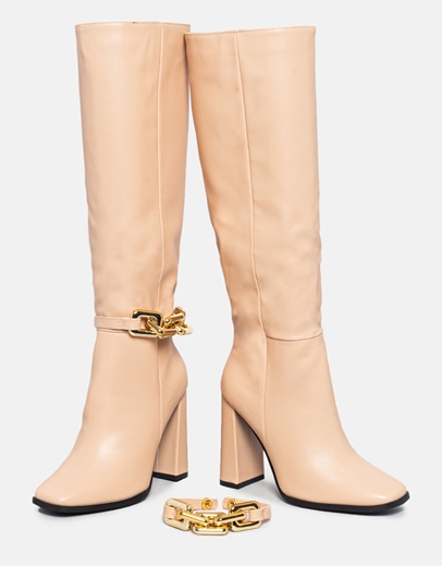 Εικόνα της Μπότες σε καρέ γραμμή με αποσπώμενη αλυσίδα Nude