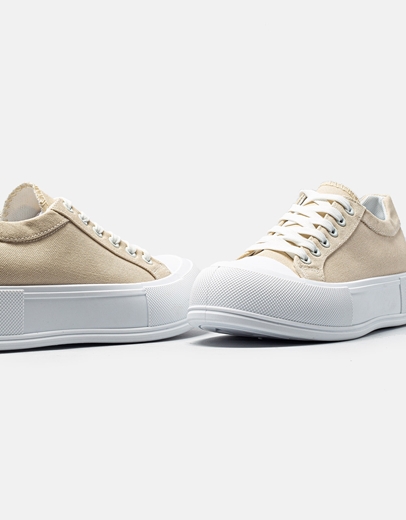 Εικόνα της Γυναικεία υφασμάτινα sneakers με διπλή σόλα Μπεζ