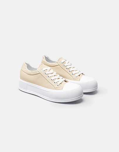 Εικόνα της Γυναικεία υφασμάτινα sneakers με διπλή σόλα Μπεζ