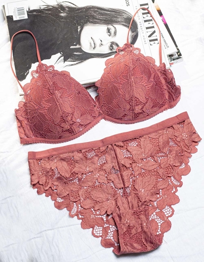 Εικόνα της Γυναικείο σετ εσωρούχων με δαντέλα Σομόν