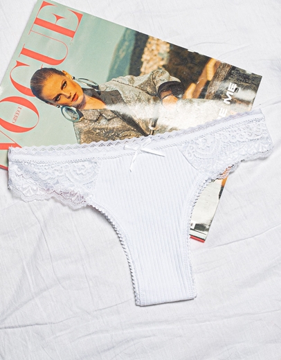 Εικόνα της Γυναικείο βαμβακερό brazil με δαντέλα Λευκό