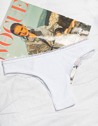 Εικόνα της Γυναικείο βαμβακερό brazil με δαντέλα Λευκό