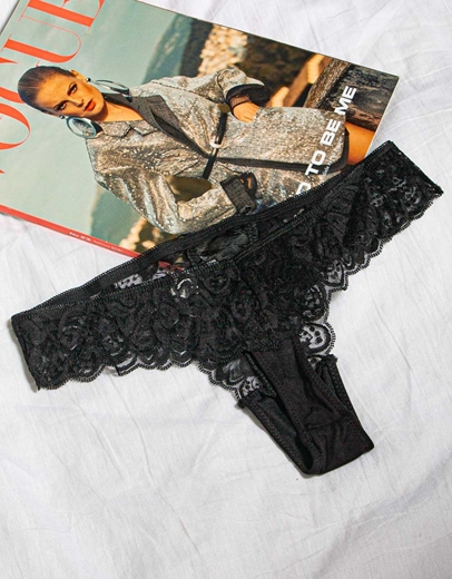 Εικόνα της Γυναικείο string με δαντέλα και κορδόνια Μαύρο