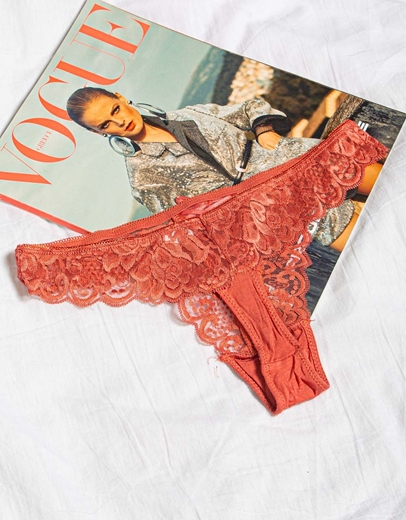 Εικόνα της Γυναικείο string με δαντέλα και κορδόνια Σομόν