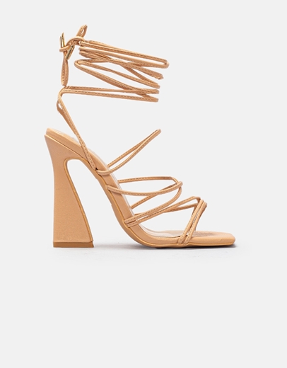 Εικόνα της Γυναικεία πέδιλα με παράλληλα λουριά Μπεζ