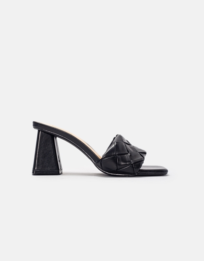 Εικόνα της Γυναικεία mules με καρέ σόλα και πλεκτή φάσα Μαύρο