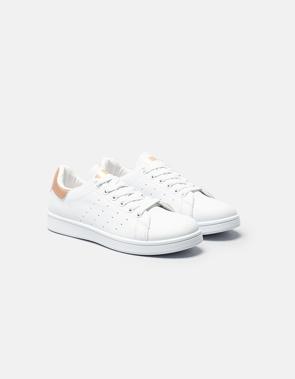 Εικόνα από Γυναικεία basic sneakers με ελαστική σόλα Λευκό/Σαμπανί