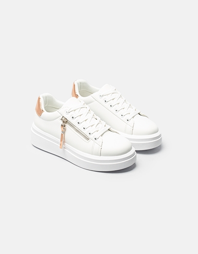 Εικόνα της Γυναικεία sneakers με διακοσμητικό φερμουάρ Λευκό/Σαμπανί