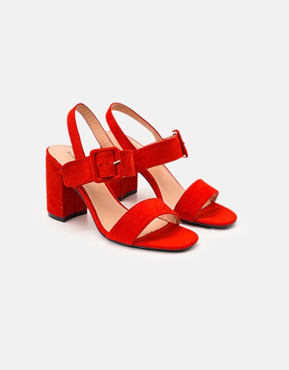 Εικόνα της Γυναικεία πέδιλα suede με τετράγωνο τακούνι Κόκκινο