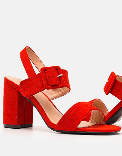Εικόνα της Γυναικεία πέδιλα suede με τετράγωνο τακούνι Κόκκινο