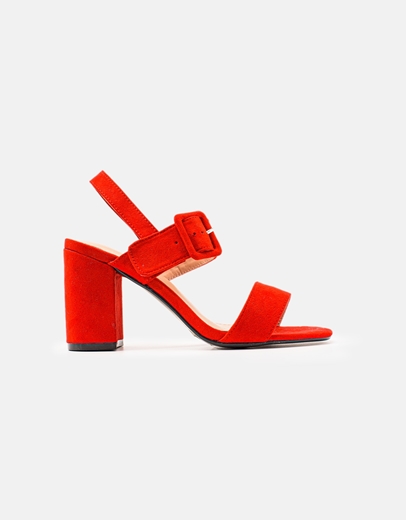 Εικόνα της Γυναικεία πέδιλα suede με τετράγωνο τακούνι Κόκκινο