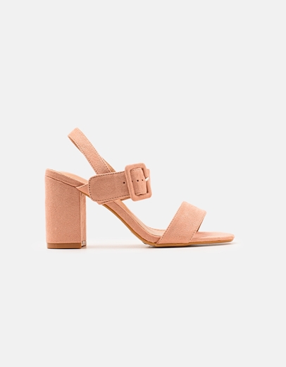 Εικόνα της Γυναικεία πέδιλα suede με τετράγωνο τακούνι Ροζ