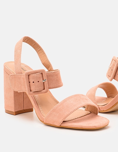 Εικόνα της Γυναικεία πέδιλα suede με τετράγωνο τακούνι Ροζ