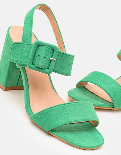Εικόνα της Γυναικεία πέδιλα suede με τετράγωνο τακούνι Πράσινο