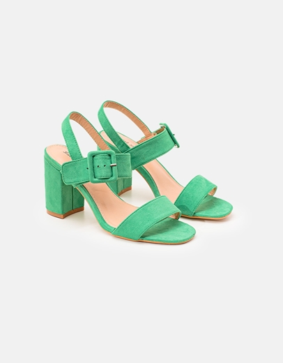 Εικόνα της Γυναικεία πέδιλα suede με τετράγωνο τακούνι Πράσινο