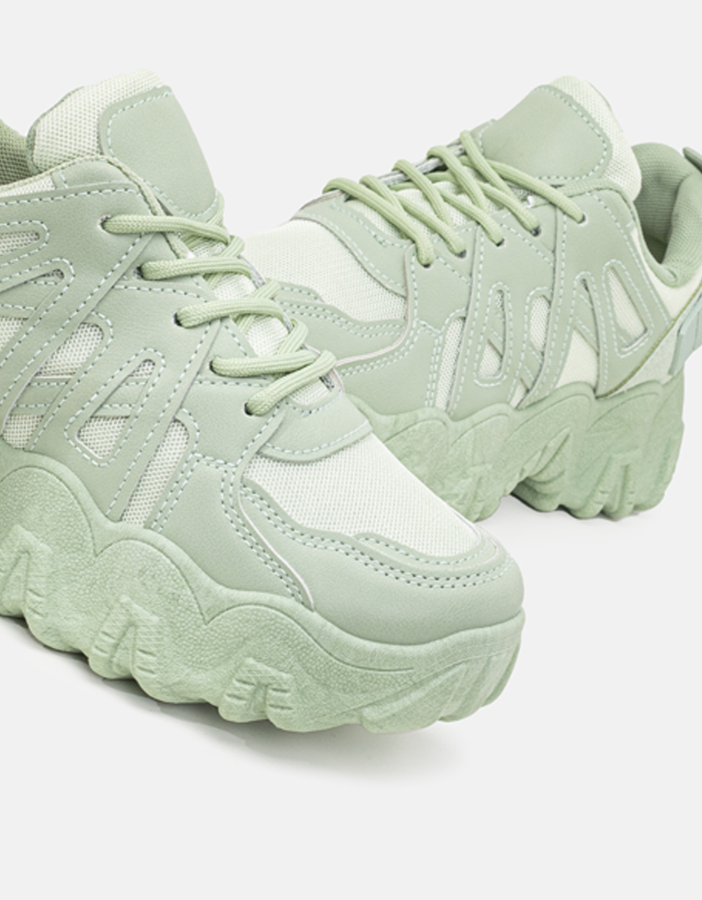 Εικόνα από Γυναικεία sneakers με chunky σόλα και συνδυασμό υλικών Πράσινο