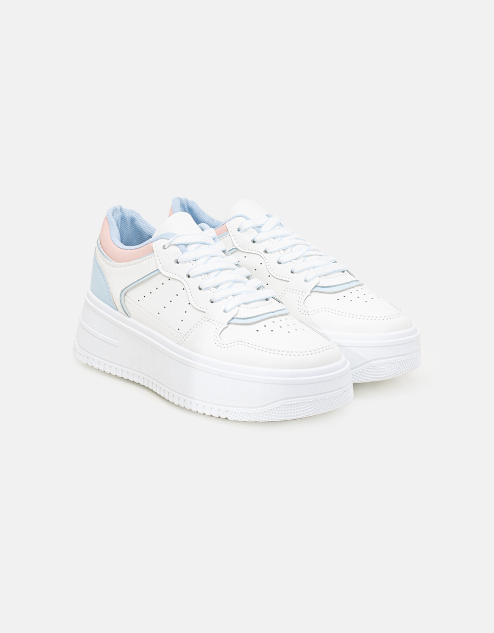 Εικόνα από Γυναικεία sneakers με διπλή σόλα και διάτρητο σχέδιο Λευκό/Μπλε
