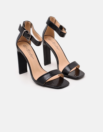 Εικόνα της Γυναικεία ψηλοτάκουνα πέδιλα με snake λεπτομέρειες Μαύρο