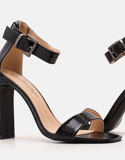 Εικόνα της Γυναικεία ψηλοτάκουνα πέδιλα με snake λεπτομέρειες Μαύρο