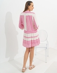 Εικόνα από Mini φόρεμα εβαζέ με γεωμετρικά σχέδια και μακριά μανίκια Φούξια