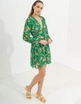 Εικόνα από Floral mini φόρεμα αμπίρ με μακριά μανίκια Πράσινο