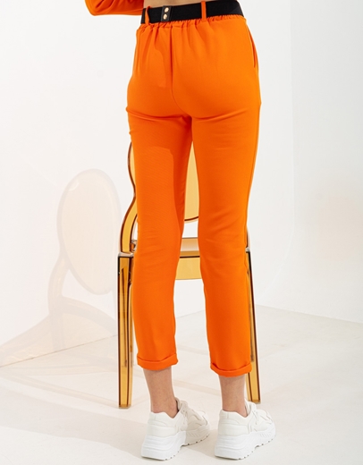 Εικόνα της Υφασμάτινο παντελόνι με ρεβέρ και ελαστική ζώνη Πορτοκαλί
